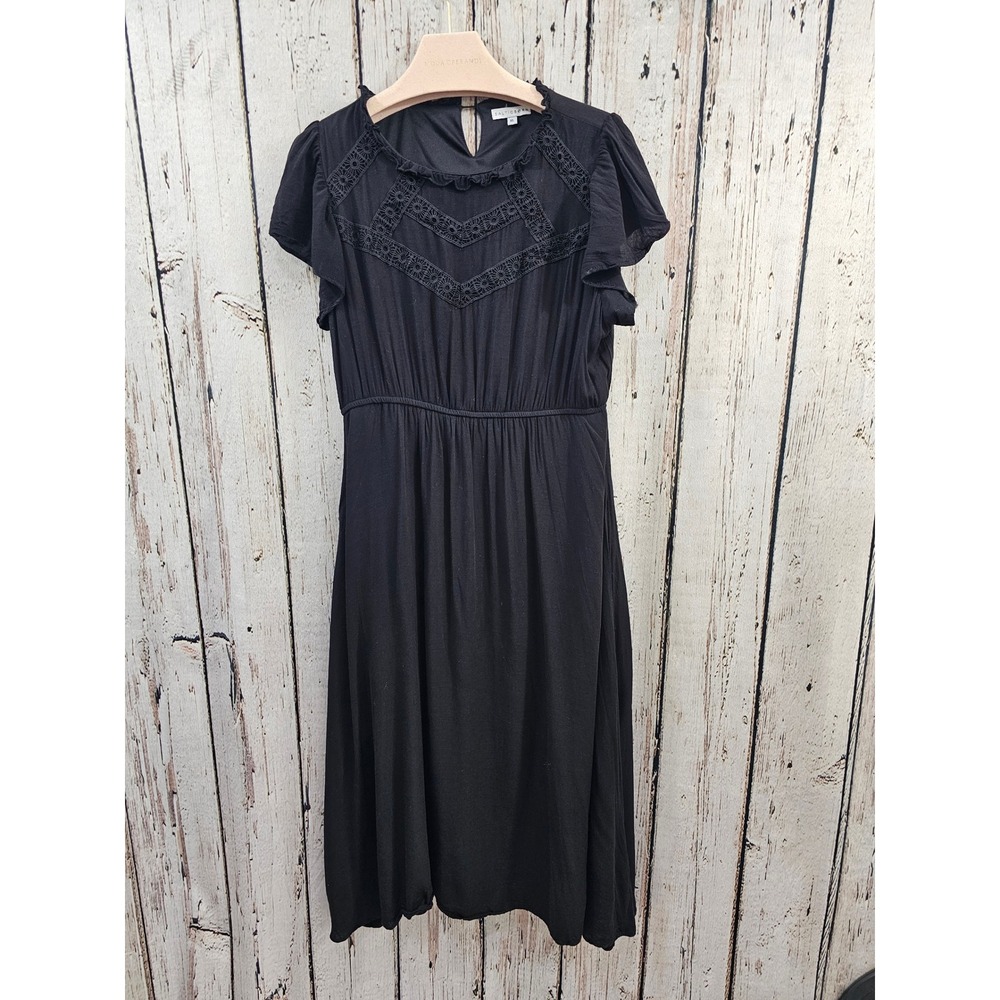 BALTICBORN Black Lace Trim‎ Ruffle Sleeve Midi Peasanbt Prairie Dress Womens XL